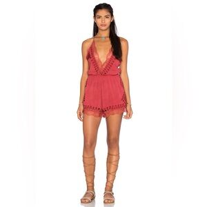 Tularosa romper Charmer Plunge in Rusted Cherry lace trim sexy chic brunch small